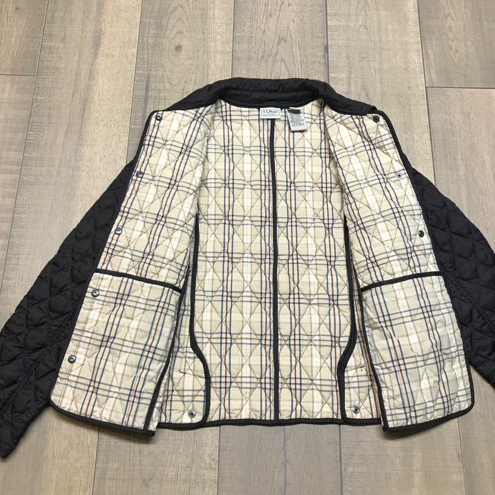 L.L. Bean Jacket Womens Size S Brown‎ Quilted Plaid Lined Snap Riding Barn Chore - Picture 9 of 12